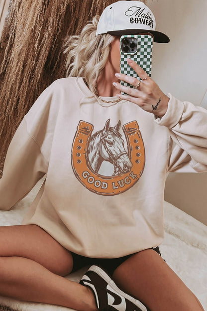 Western Horse Horseshoe Graphic Oversized Sweatshirt