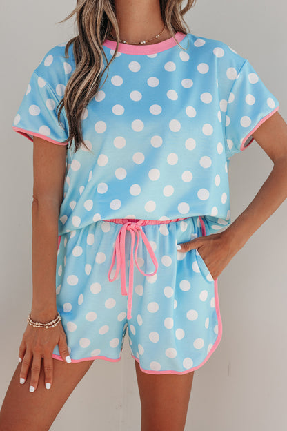 Polka Dot Lounge Set Contrast Trim Tee and Shorts