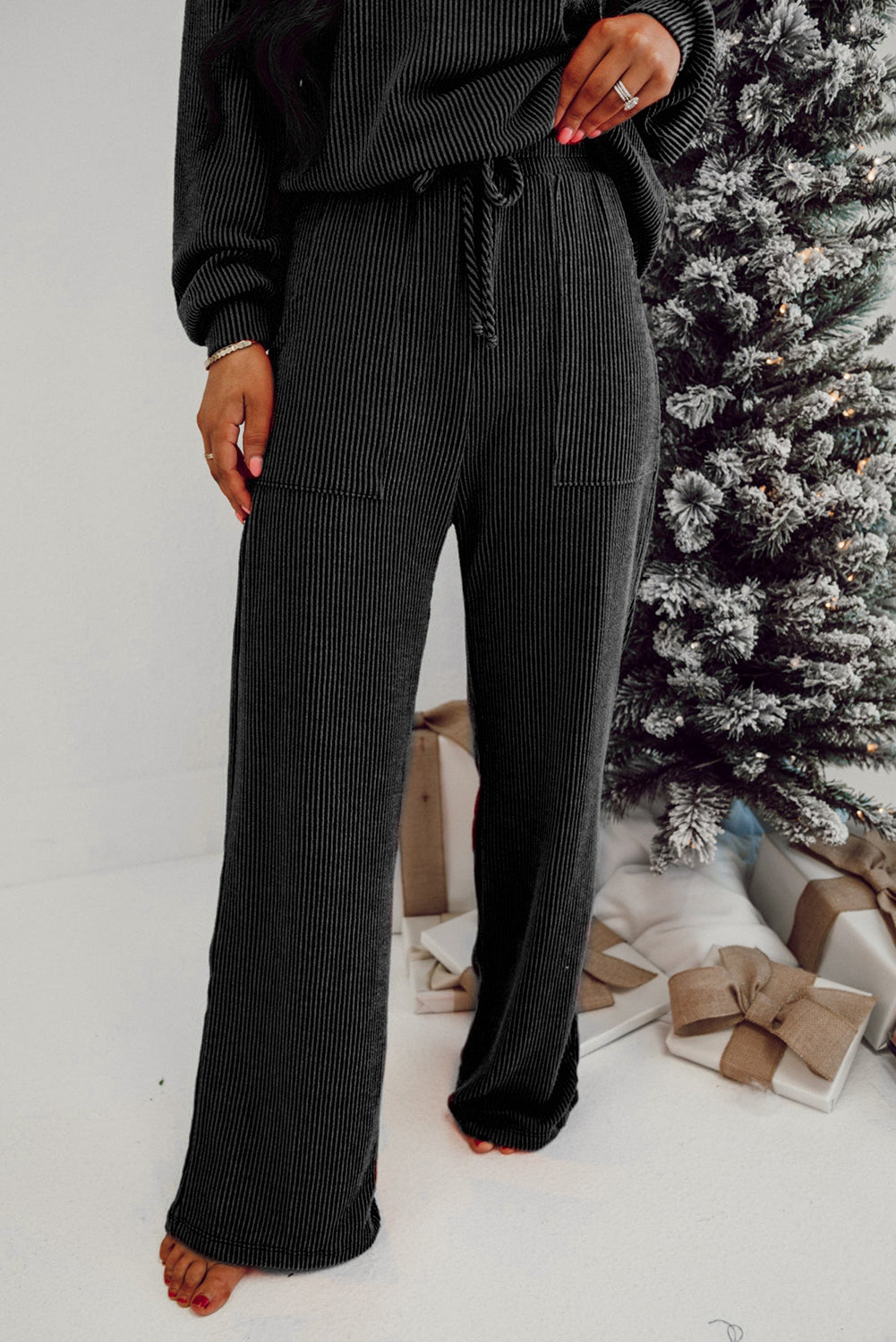 JOLLY Ribbed Knit Long Sleeve Top and Pants Set