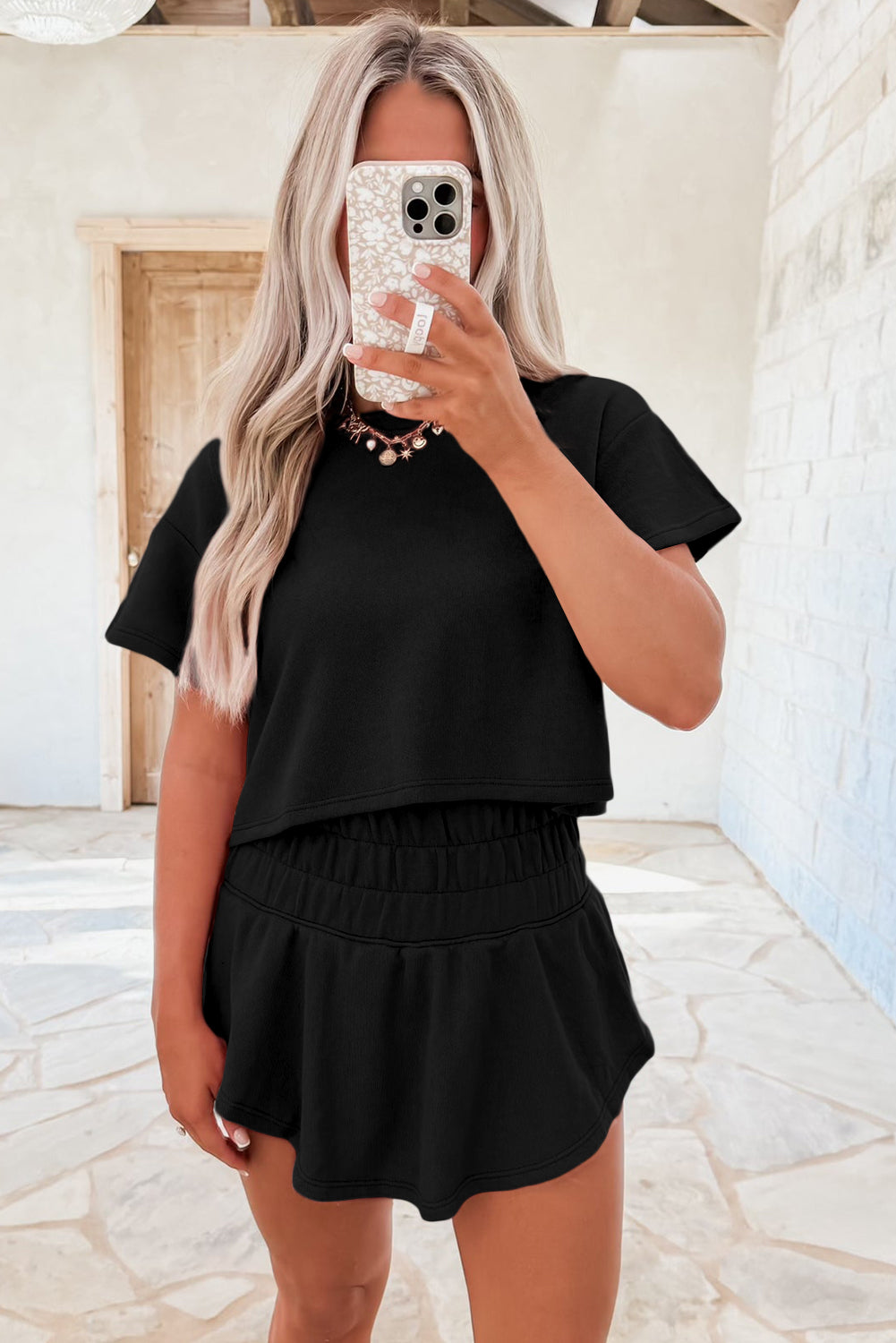 Cropped Tee Ruffle Skort 2 Piece Lounge Set Summer
