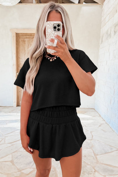 Cropped Tee Ruffle Skort 2 Piece Lounge Set Summer