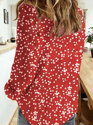 Women’s V-Neck Polka Dot Blouse Long Sleeve Casual Top