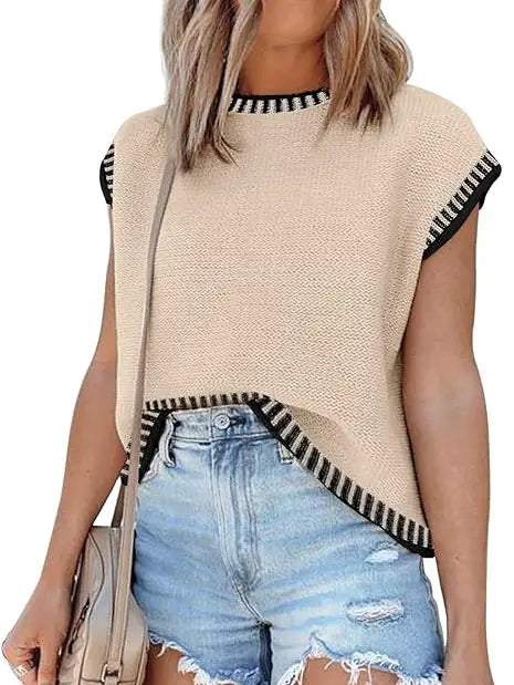 Women’s Cap Sleeve Knit Sweater Vest Casual Summer Top