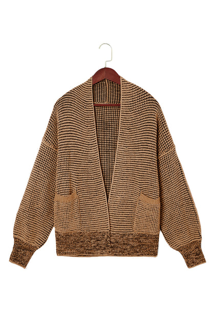 Apricot Chunky Waffle Knit Oversized Collar Cardigan