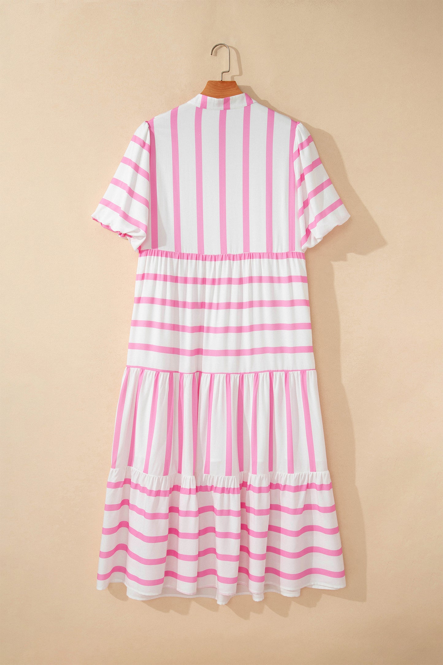 Stripe Maxi Dress Women Plus Size Tiered Puff Sleeve
