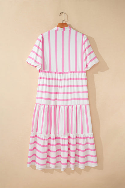 Stripe Maxi Dress Women Plus Size Tiered Puff Sleeve