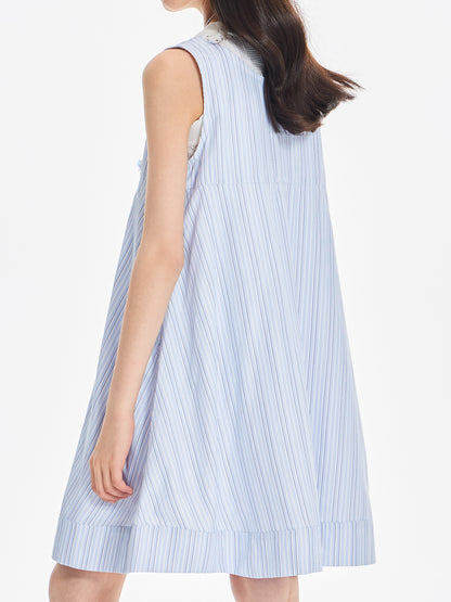 Girls Sleeveless Striped Dress with Floral Embellishments