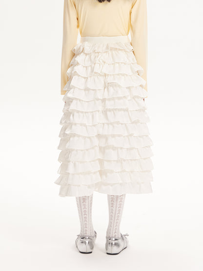 Girls Satin Ruffle Layered Princess Cake Skirt