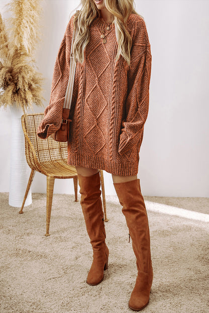 Cozy Cable Knit Drop Shoulder Oversized Sweater Dress