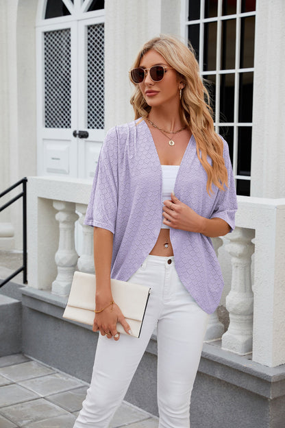 Lightweight Short Sleeve Open Front Knit Cardigan