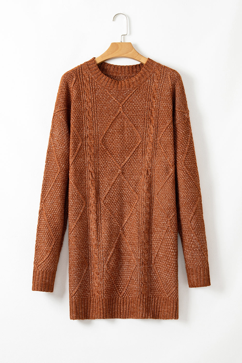 Cozy Cable Knit Drop Shoulder Oversized Sweater Dress