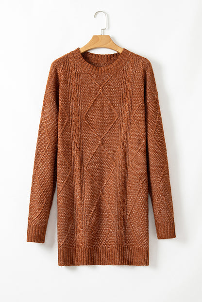 Cozy Cable Knit Drop Shoulder Oversized Sweater Dress
