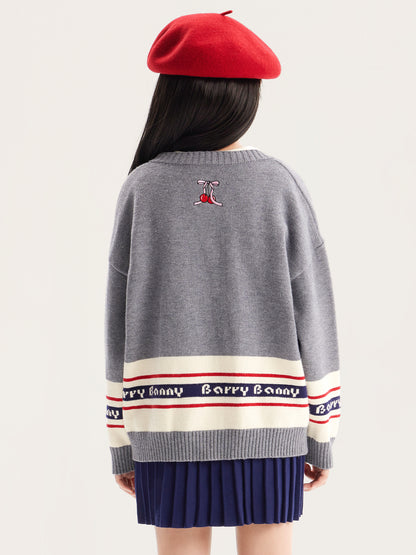 Kids Cherry Knit Cardigan, Cozy Fall Winter Sweater