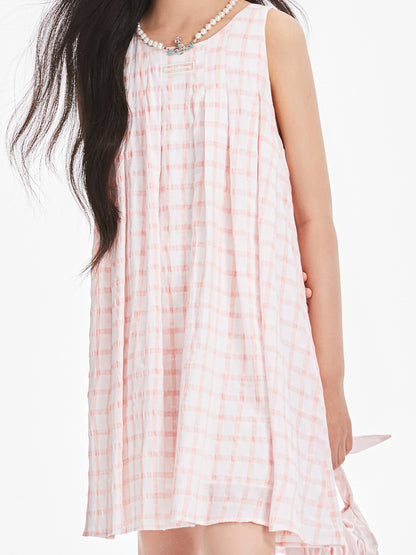 Girls Pink Plaid Sleeveless Princess Style Dress