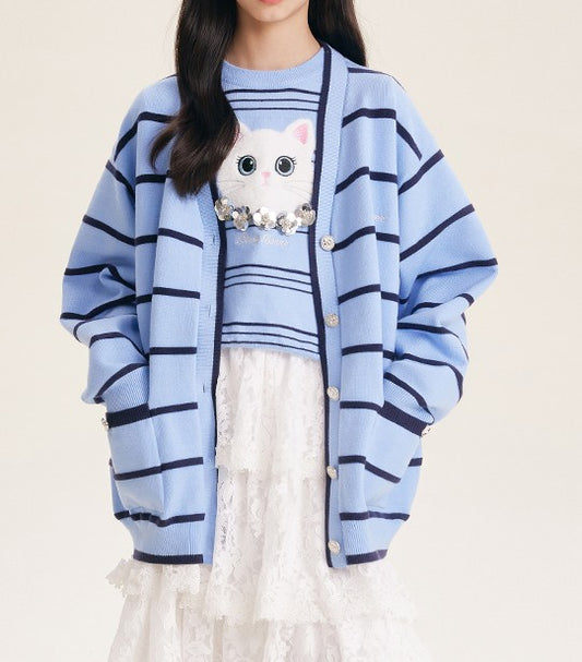 Cute Striped Knit Cardigan Sweater for Girls