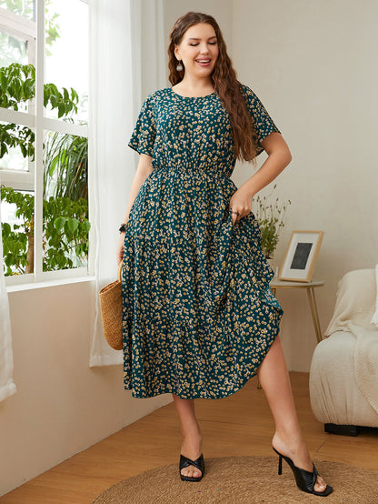 Women Short Sleeve Loose Plain Casual Plus Size Long Maxi Dress