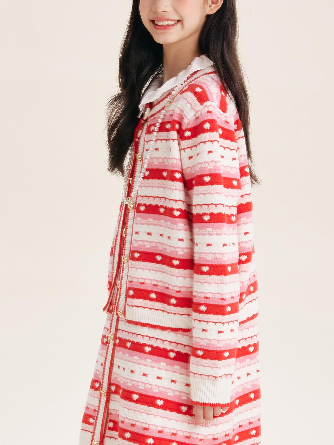Girls' Striped Knit Button-Front Cardigan Sweater