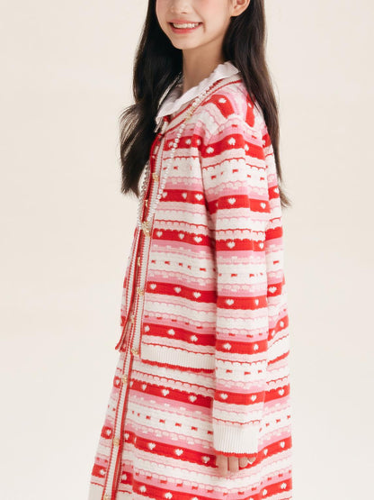 Girls' Striped Knit Button-Front Cardigan Sweater