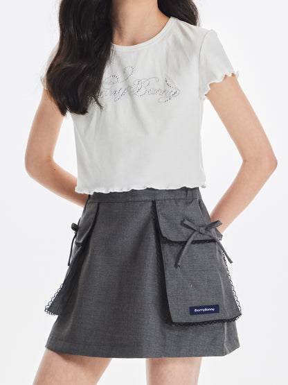 Girls Rhinestone Letter Ruffle Sleeve White T Shirt