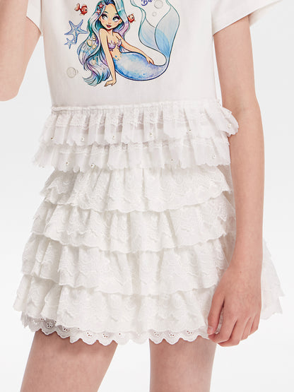 Girls Lace Ruffle Layered Skirt Cute School Style Outfit