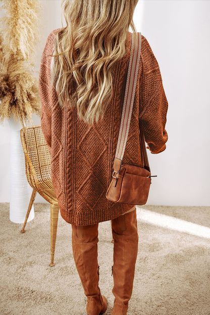 Cozy Cable Knit Drop Shoulder Oversized Sweater Dress
