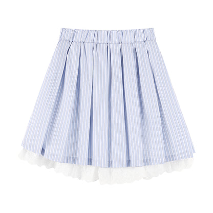 Girls Striped Doll Collar Embroidered Cat Set