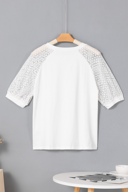 Thanksgiving Pumpkin Leaves Graphic Lace Sleeve Tee