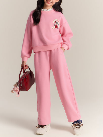 Girls Rose Sweatshirt and Pants Set Casual Outfit