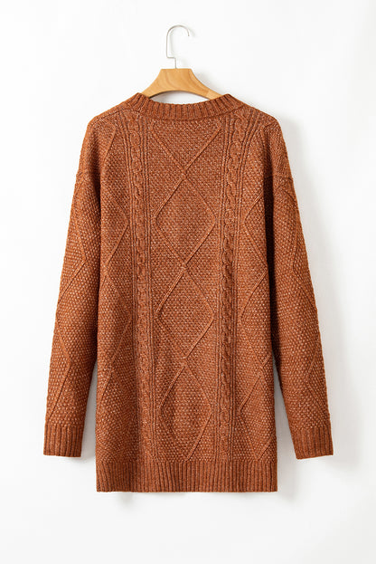 Cozy Cable Knit Drop Shoulder Oversized Sweater Dress