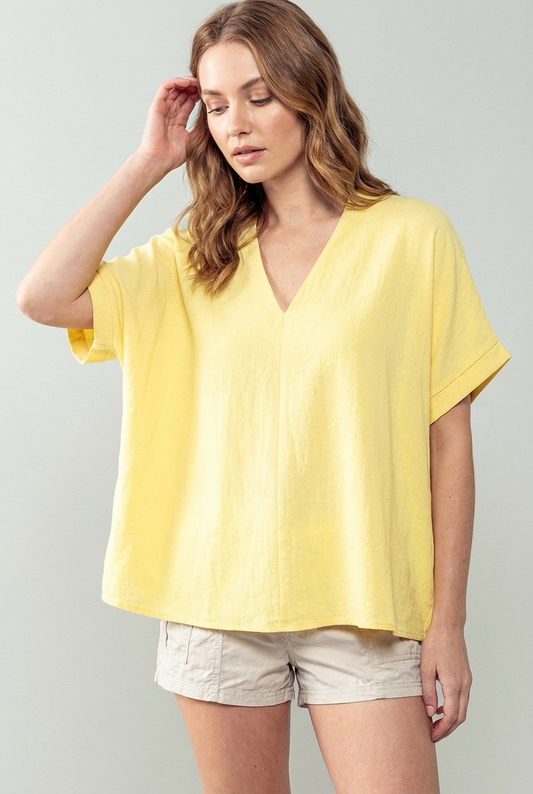 Airflow V Neck Oversized Short Sleeve Blouse Top
