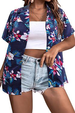 Womens Hawaiian Shirts Button Up Casual Floral Tropical Shirt Summer Beach Shirt Cool Short Sleeve Blouse Tops Plus Sise