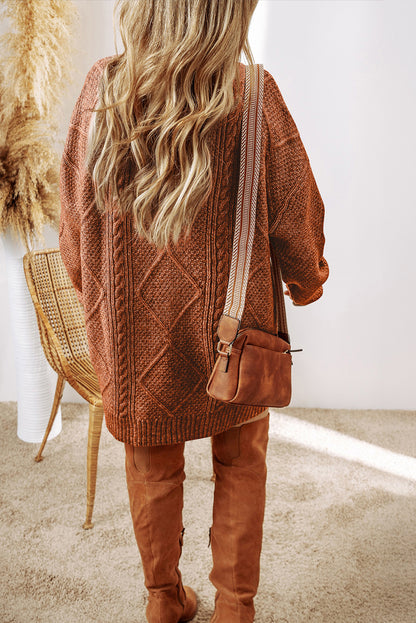 Cozy Cable Knit Drop Shoulder Oversized Sweater Dress