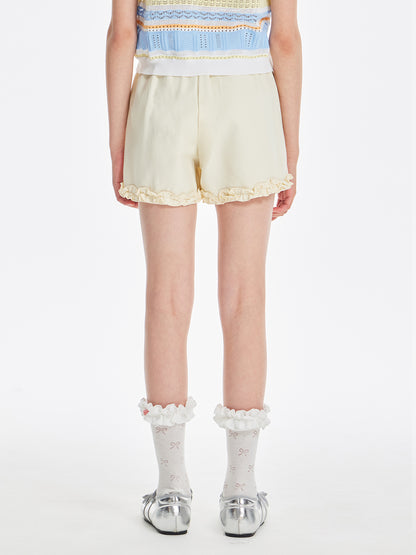 Girls Ruffle Hem Cotton Knit Summer Casual Shorts