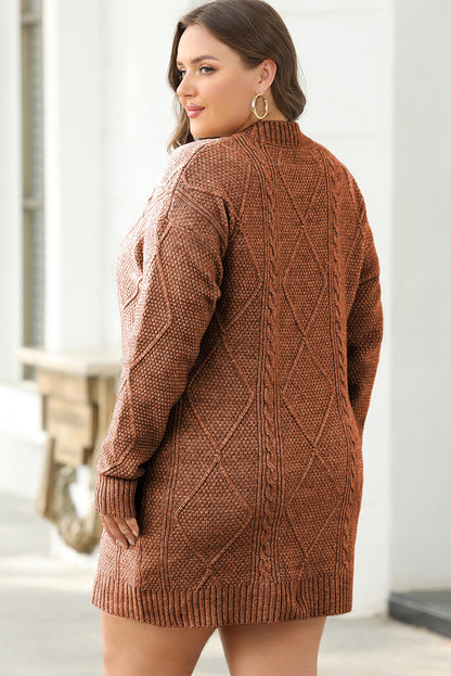 Cozy Cable Knit Drop Shoulder Oversized Sweater Dress