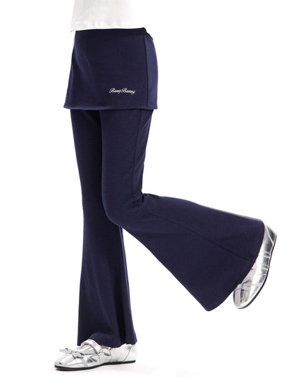 Girls Flared Pants with Skirt Overlay and Logo Embroidery