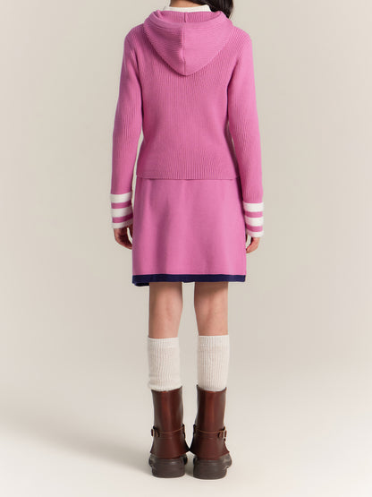 Girls Pink Hoodie Knit Top and Skirt Set