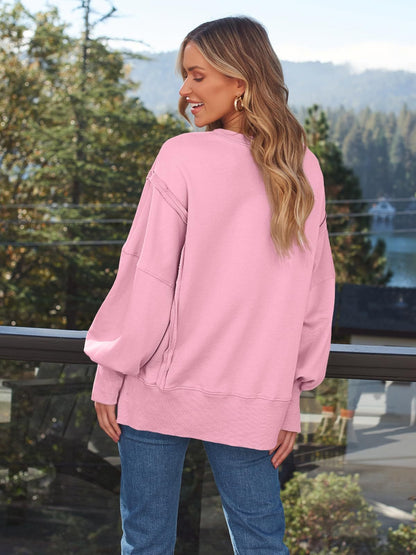 Oversized Drop Shoulder Sweatshirt - Pullover Top