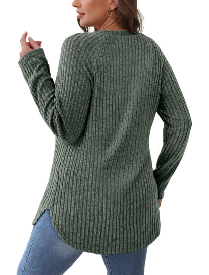 2025 Women's Casual Ribbed Knit Long Sleeve Pullover Sweater