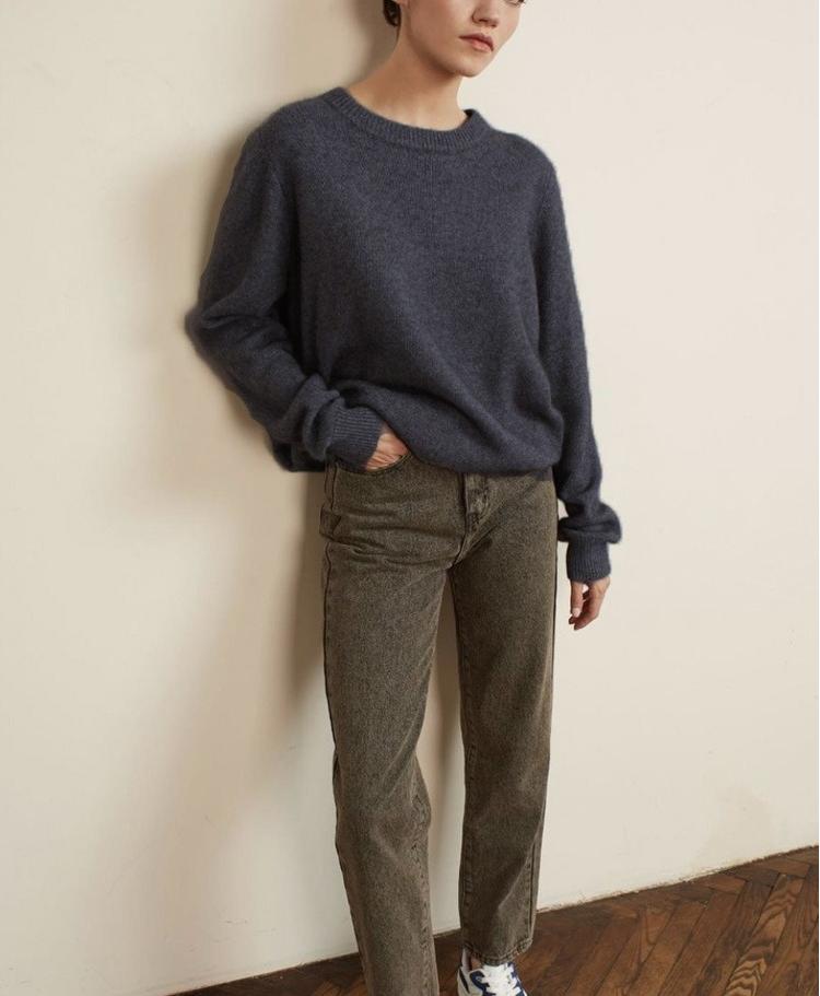 Cozy Solid Crewneck Knit Sweater for Women Fall Winter