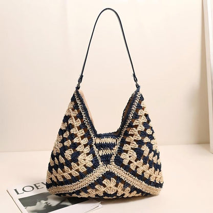 Crochet Straw Shoulder Bag Boho Beach Tote for Women