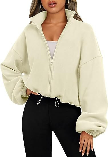 Fleece Zip Up Jacket - High Neck Oversized Pullover