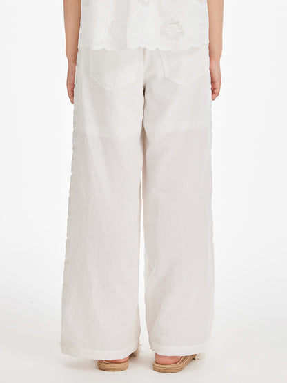 Girls White Loose Fit Wide Leg Casual Pants