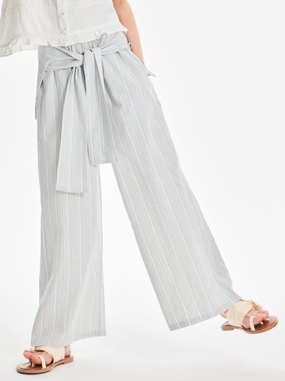 Striped Wide Leg Pants with Tie Waist and Pockets