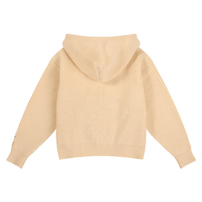 Girls Knit Hoodie with Flower Embroidery