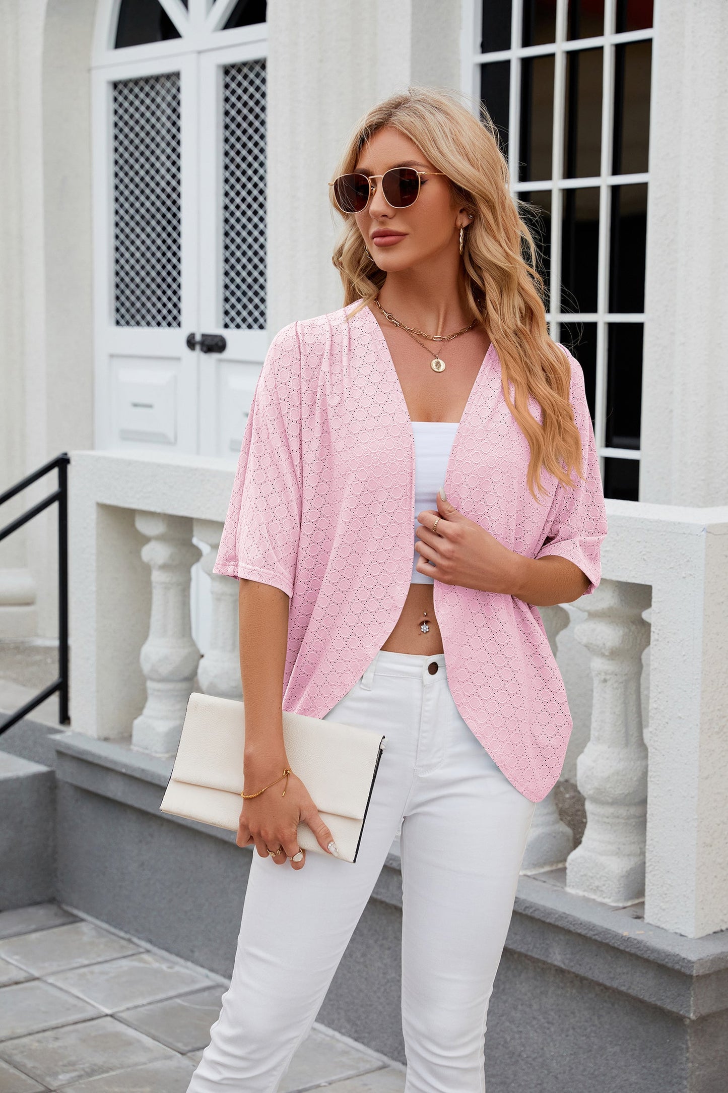 Lightweight Short Sleeve Open Front Knit Cardigan