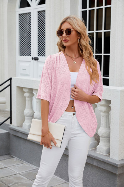 Lightweight Short Sleeve Open Front Knit Cardigan