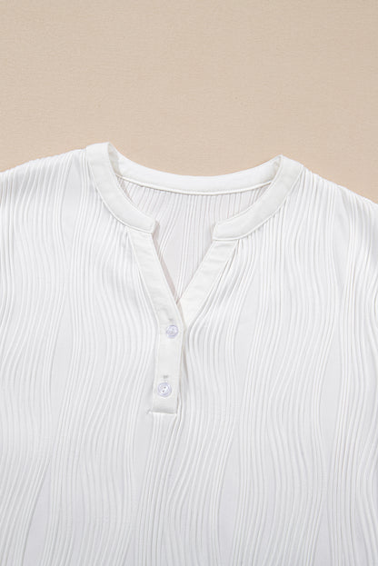 Ribbed V Neck Button Cap Sleeve Knit Top Casual