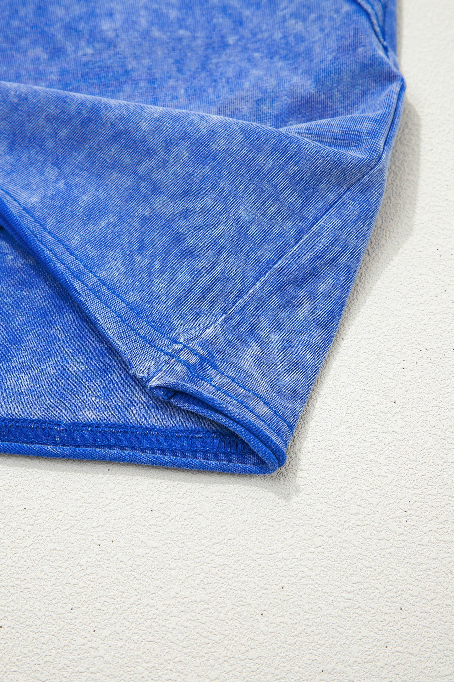 Sky Blue Lace Sleeve Mineral Wash Cotton Tee