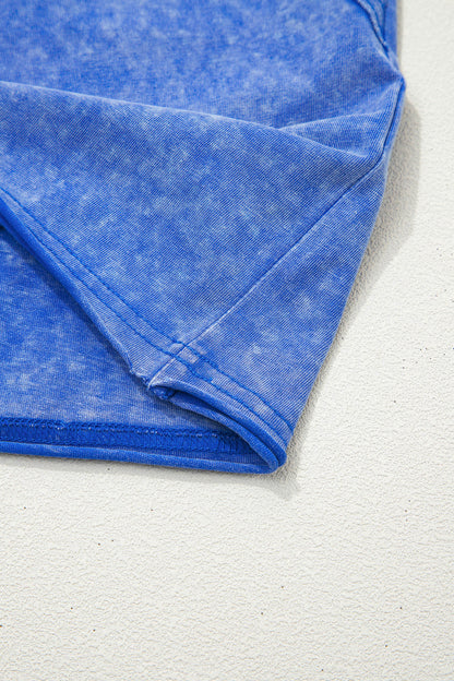 Sky Blue Lace Sleeve Mineral Wash Cotton Tee