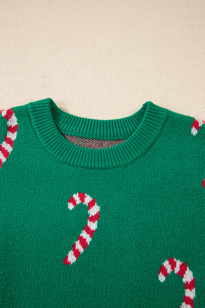 Sachet Pink Christmas Candy Cane Holiday Drop Shoulder Sweater